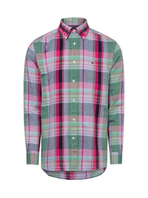 Tommy Hilfiger Męska koszula casual z zawartością lnu Mężczyźni Regular Fit Bawełna zielony|wyrazisty róż|wielokolorowy w kratkę,