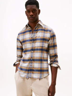 Tommy Hilfiger Męska koszula flanelowa Mężczyźni Regular Fit Bawełna beżowy|niebieski|biały w kratkę,