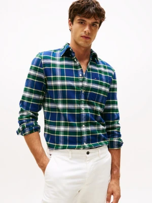 Tommy Hilfiger Męska koszula flanelowa Mężczyźni Regular Fit Bawełna zielony|niebieski|żółty w kratkę,