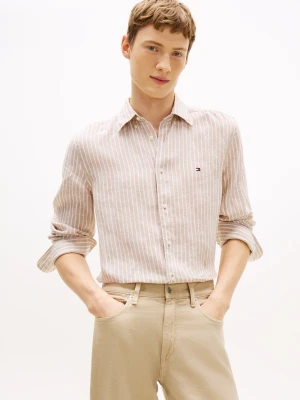 Tommy Hilfiger Męska koszula lniana Mężczyźni Regular Fit len (100%) brązowy,