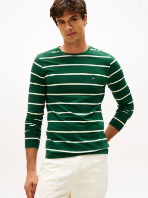 Tommy Hilfiger Męska koszula z długim rękawem Mężczyźni Bawełna zielony w paski,