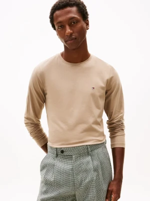 Tommy Hilfiger Męska koszulka z długim rękawem Mężczyźni Bawełna brązowy jednolity,