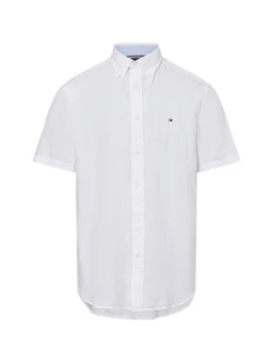 Tommy Hilfiger Męska koszulka z krótkim rękawem z zawartością lnu Mężczyźni Regular Fit Bawełna biały,