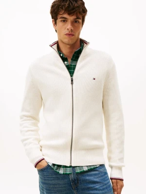 Tommy Hilfiger Męski kardigan Mężczyźni Bawełna biały jednolity,