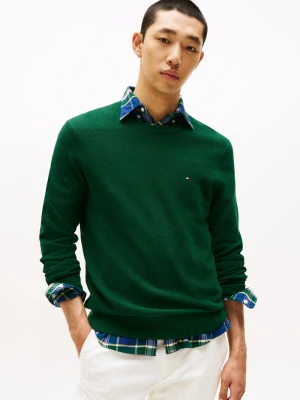 Tommy Hilfiger Męski sweter Mężczyźni Bawełna zielony jednolity,