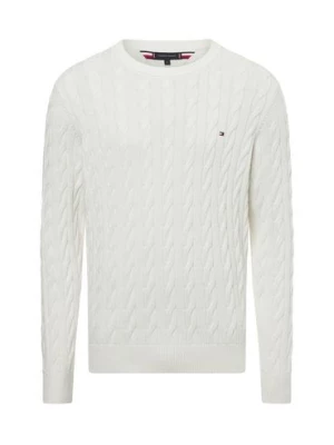 Tommy Hilfiger Męski sweter Mężczyźni drobna dzianina biały jednolity,