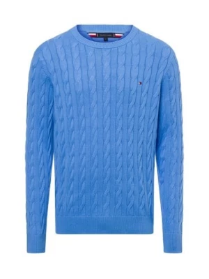 Tommy Hilfiger Męski sweter Mężczyźni drobna dzianina niebieski jednolity,