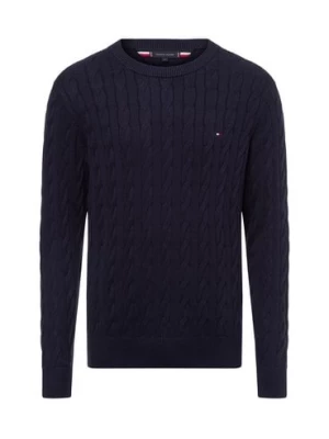 Tommy Hilfiger Męski sweter Mężczyźni drobna dzianina niebieski jednolity,
