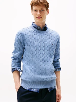 Tommy Hilfiger Męski sweter Mężczyźni drobna dzianina niebieski jednolity,