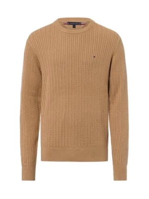 Tommy Hilfiger Męski sweter z dzianiny Mężczyźni Bawełna beżowy wypukły wzór tkaniny,