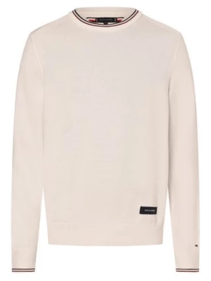 Tommy Hilfiger Męski sweter z dzianiny Mężczyźni Bawełna biały jednolity,