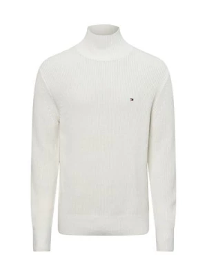 Tommy Hilfiger Męski sweter z dzianiny Mężczyźni Bawełna biały jednolity,
