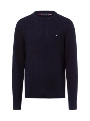 Tommy Hilfiger Męski sweter z dzianiny Mężczyźni Bawełna niebieski wypukły wzór tkaniny,