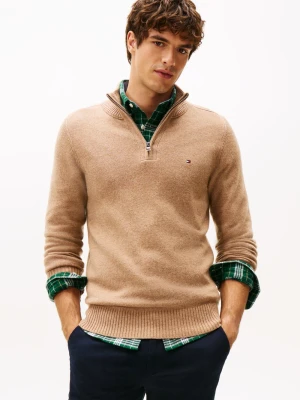 Tommy Hilfiger Męski sweter z dzianiny Mężczyźni Wełna brązowy jednolity,