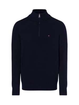 Tommy Hilfiger Męski sweter z dzianiny Mężczyźni Wełna niebieski jednolity,