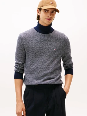 Tommy Hilfiger Męski sweter z dzianiny z zawartością kaszmiru Mężczyźni niebieski|biały wzorzysty,