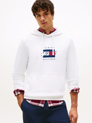 Tommy Hilfiger Męski sweter z kapturem Mężczyźni Materiał dresowy biały jednolity,