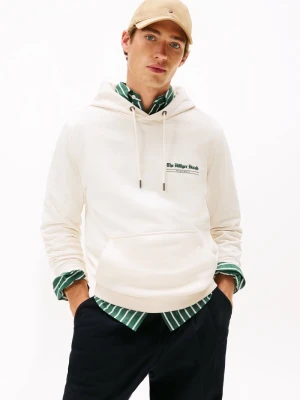 Tommy Hilfiger Męski sweter z kapturem Mężczyźni Materiał dresowy biały nadruk,
