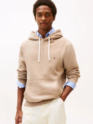 Tommy Hilfiger Męski sweter z kapturem Mężczyźni Materiał dresowy brązowy jednolity,