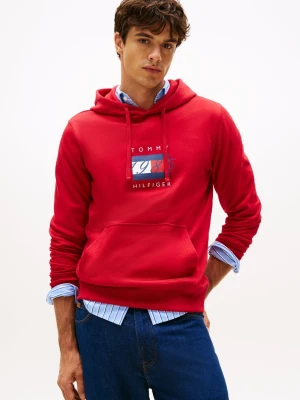 Tommy Hilfiger Męski sweter z kapturem Mężczyźni Materiał dresowy czerwony jednolity,