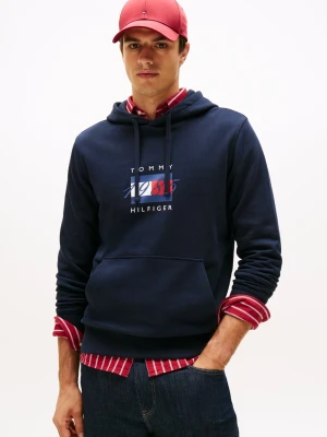 Tommy Hilfiger Męski sweter z kapturem Mężczyźni Materiał dresowy niebieski jednolity,