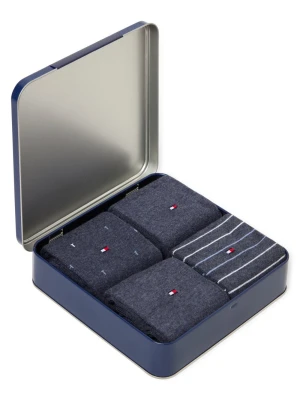 Tommy Hilfiger Męskie 4-pak skarpet w pudełku prezentowym Mężczyźni Bawełna niebieski wzorzysty,