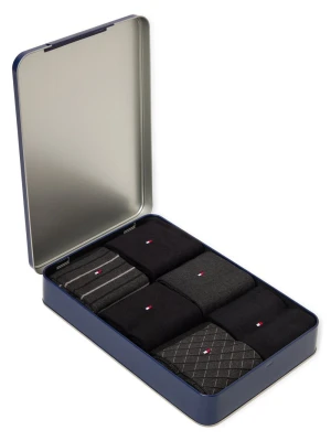 Tommy Hilfiger Męskie 6-pak skarpet w pudełku prezentowym Mężczyźni Bawełna czarny wzorzysty,