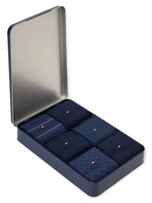 Tommy Hilfiger Męskie 6-pak skarpet w pudełku prezentowym Mężczyźni Bawełna niebieski wzorzysty,