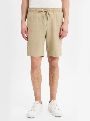 Tommy Hilfiger Męskie szorty z zawartością lnu - Harlem Mężczyźni beżowy jednolity,
