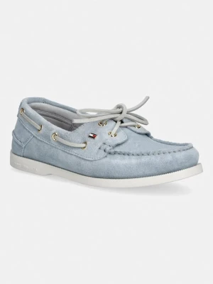 Tommy Hilfiger mokasyny damskie zamszowe HILFIGER SUEDE BOAT SHOE niebieski
