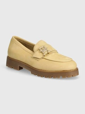 Tommy Hilfiger mokasyny nubukowe CLEATED NUBUCK BOAT SHOE kolor beżowy na platformie FW0FW08062