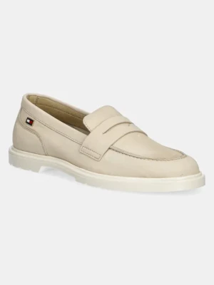 Tommy Hilfiger mokasyny nubukowe FLAG SOFT NUBUCK LOAFER damskie kolor beżowy na płaskim obcasie FW0FW08679