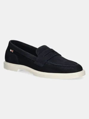 Tommy Hilfiger mokasyny nubukowe FLAG SOFT NUBUCK LOAFER damskie kolor granatowy na płaskim obcasie FW0FW08679