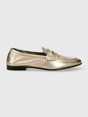 Tommy Hilfiger mokasyny skórzane ESSENTIAL GOLDEN LOAFER damskie kolor złoty na płaskim obcasie FW0FW07864