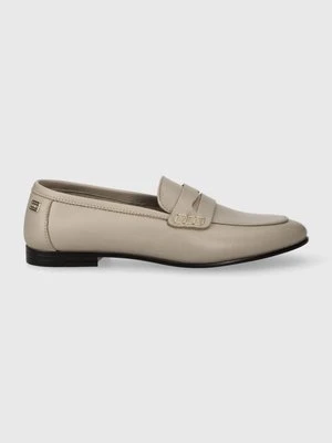 Tommy Hilfiger mokasyny skórzane ESSENTIAL LEATHER LOAFER damskie kolor beżowy na płaskim obcasie FW0FW07769