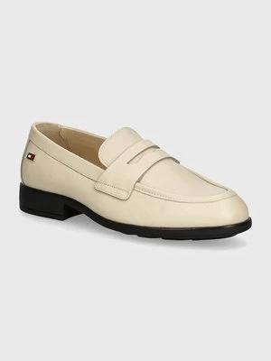 Tommy Hilfiger mokasyny skórzane FLAG LEATHER CLASSIC LOAFER damskie kolor beżowy na płaskim obcasie FW0FW08030