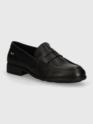 Tommy Hilfiger mokasyny skórzane FLAG LEATHER CLASSIC LOAFER damskie kolor czarny na płaskim obcasie FW0FW08030