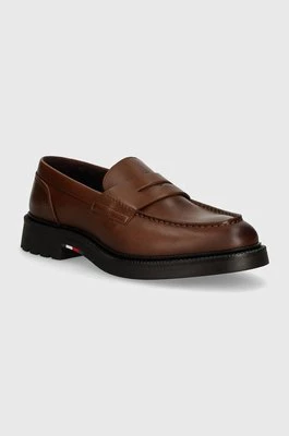 Tommy Hilfiger mokasyny skórzane LIGHT HILFIGER LEATHER LOAFER męskie kolor brązowy FM0FM05089