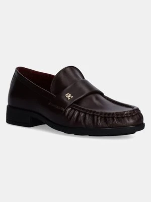 Tommy Hilfiger mokasyny skórzane LOAFER SOFT NAPPA PLEATED TOE damskie kolor bordowy na płaskim obcasie FW0FW08362