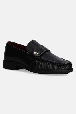 Tommy Hilfiger mokasyny skórzane LOAFER SOFT NAPPA PLEATED TOE damskie kolor czarny na płaskim obcasie FW0FW08362