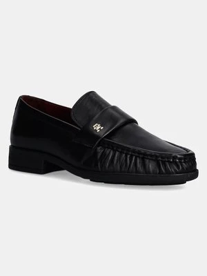 Tommy Hilfiger mokasyny skórzane LOAFER SOFT NAPPA PLEATED TOE damskie kolor czarny na płaskim obcasie FW0FW08362