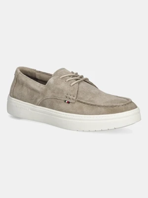 Tommy Hilfiger mokasyny skórzane SUEDE STITCH TOE HYBRID męskie kolor beżowy FM0FM05707