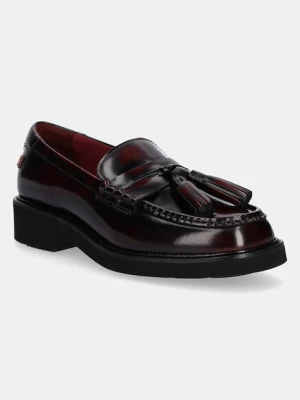 Tommy Hilfiger mokasyny skórzane TASSEL SQUARISH TOE LTHR LOAFER damskie kolor bordowy na platformie FW0FW08749