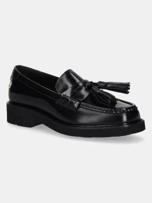 Tommy Hilfiger mokasyny skórzane TASSEL SQUARISH TOE LTHR LOAFER damskie kolor czarny na platformie FW0FW08749