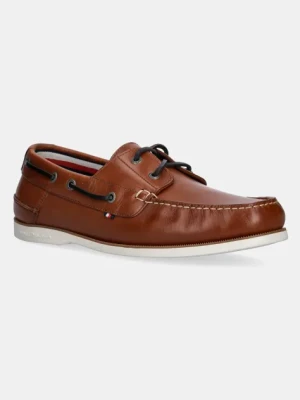 Zdjęcie produktu Tommy Hilfiger mokasyny skórzane TH BOAT SHOE CORE LTH męskie kolor brązowy FM0FM05569