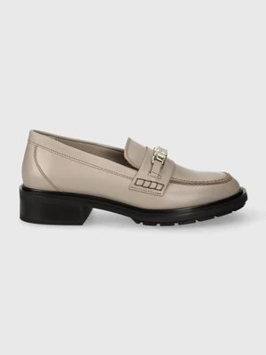 Tommy Hilfiger mokasyny skórzane TH HARDWARE LOAFER damskie kolor beżowy na płaskim obcasie FW0FW07765