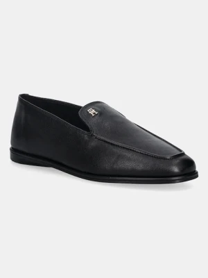 Tommy Hilfiger mokasyny skórzane TH LEATHER LOAFER damskie kolor czarny na płaskim obcasie FW0FW09319