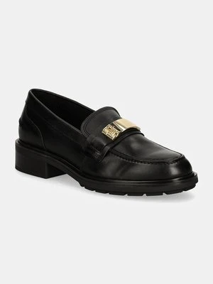 Tommy Hilfiger mokasyny skórzane TH LOGO LEATHER LOAFER damskie kolor czarny na platformie FW0FW08257