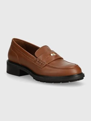 Tommy Hilfiger mokasyny skórzane TH PENNY LOAFER damskie kolor brązowy na platformie FW0FW08029