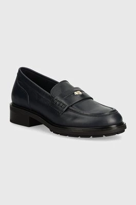 Tommy Hilfiger mokasyny skórzane TH PENNY LOAFER damskie kolor granatowy na platformie FW0FW08029